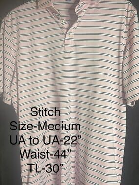 Men's Pink Striped Stitch polo with horizontal stripes size M